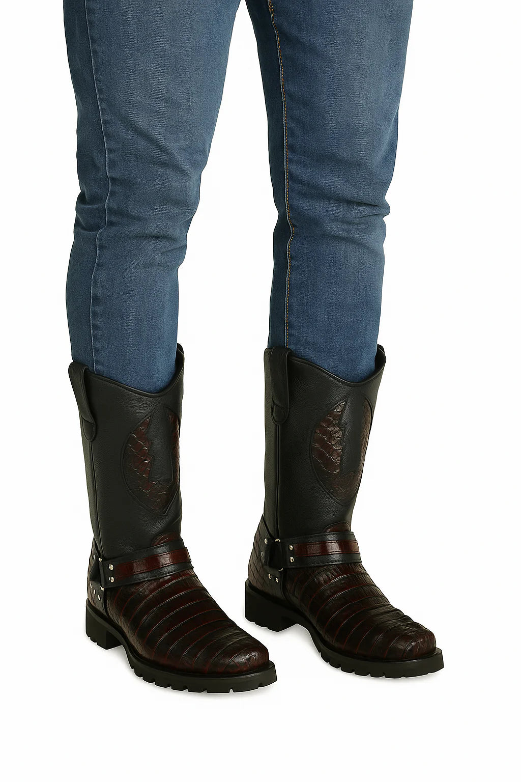 Men’s Los Altos Caiman Tail Skin Biker Boots 