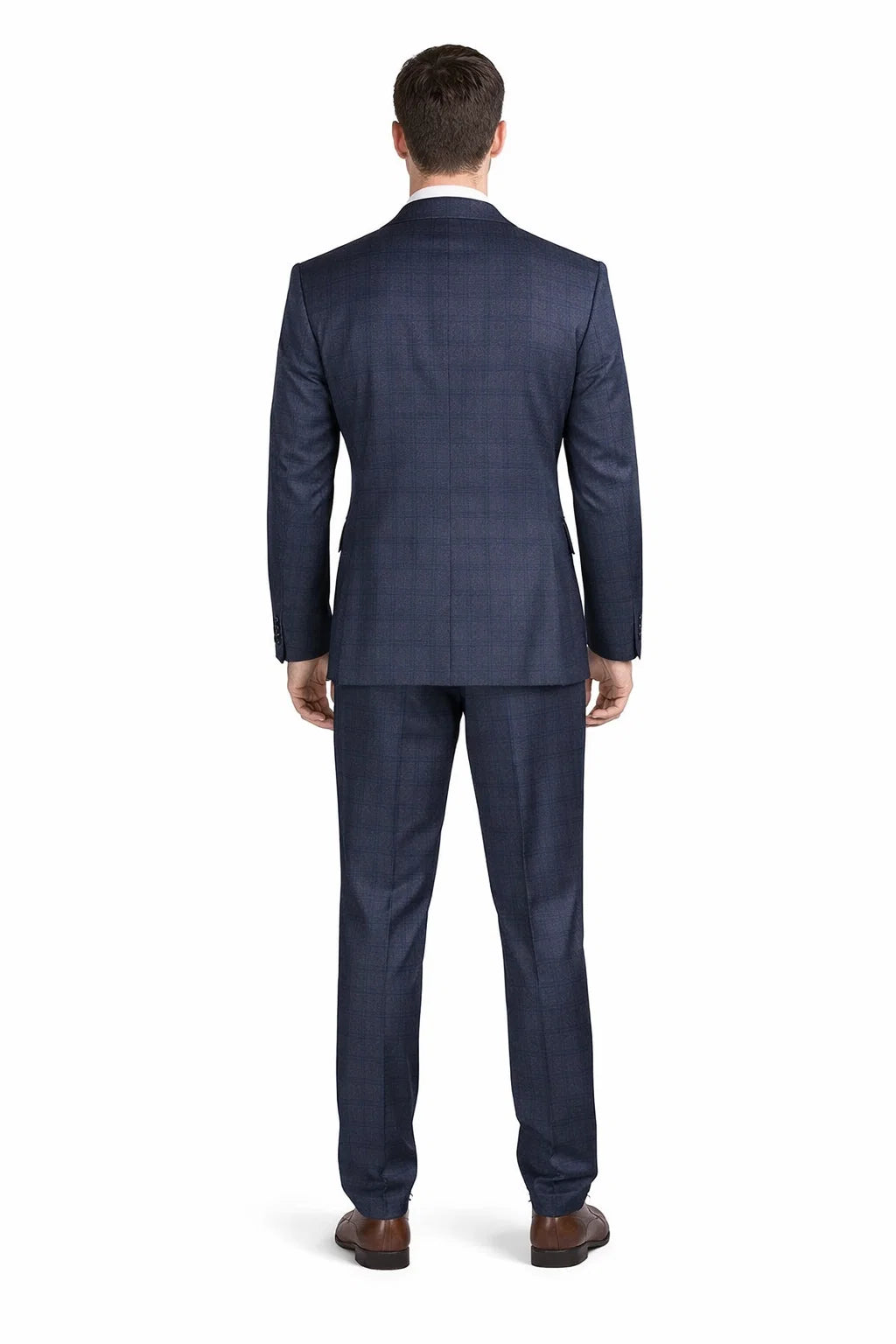 Men’s Navy Blue Plaid Slim Fit 3-Piece Suit – Two Button Vintage Style with Vest