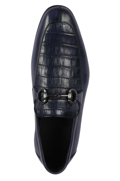 Men’s Prestige Navy Slip-On Shoes – Genuine Crocodile & Calfskin Fusion 3   - from alligatorwarehouse.com