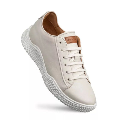 Mezlan Men’s Pristine White Leather Sneakers 1   - from alligatorwarehouse.com