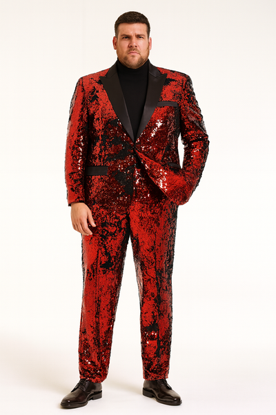 Men’s Red Sequin Tuxedo Suit with Black Lapel – Luxury Slim Fit Blazer and Pants Set Matching 2   - from alligatorwarehouse.com
