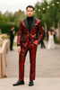 Men’s Red Sequin Tuxedo Suit with Black Lapel – Luxury Slim Fit Blazer and Pants Set Matching 4   - from alligatorwarehouse.com