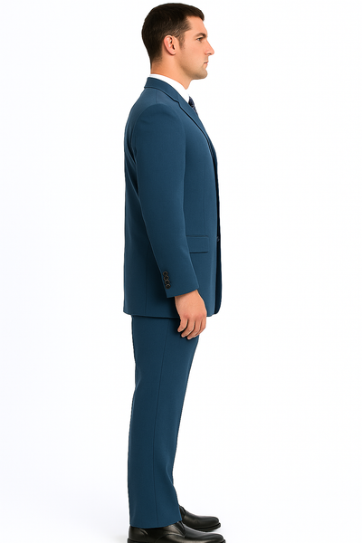 Men’s Saphire Steel Blue 3-Button  – Formal Business Attire Three Button Style Classic Fit Pleated Pants in Indigo Coablt Blue Color 7   - from alligatorwarehouse.com