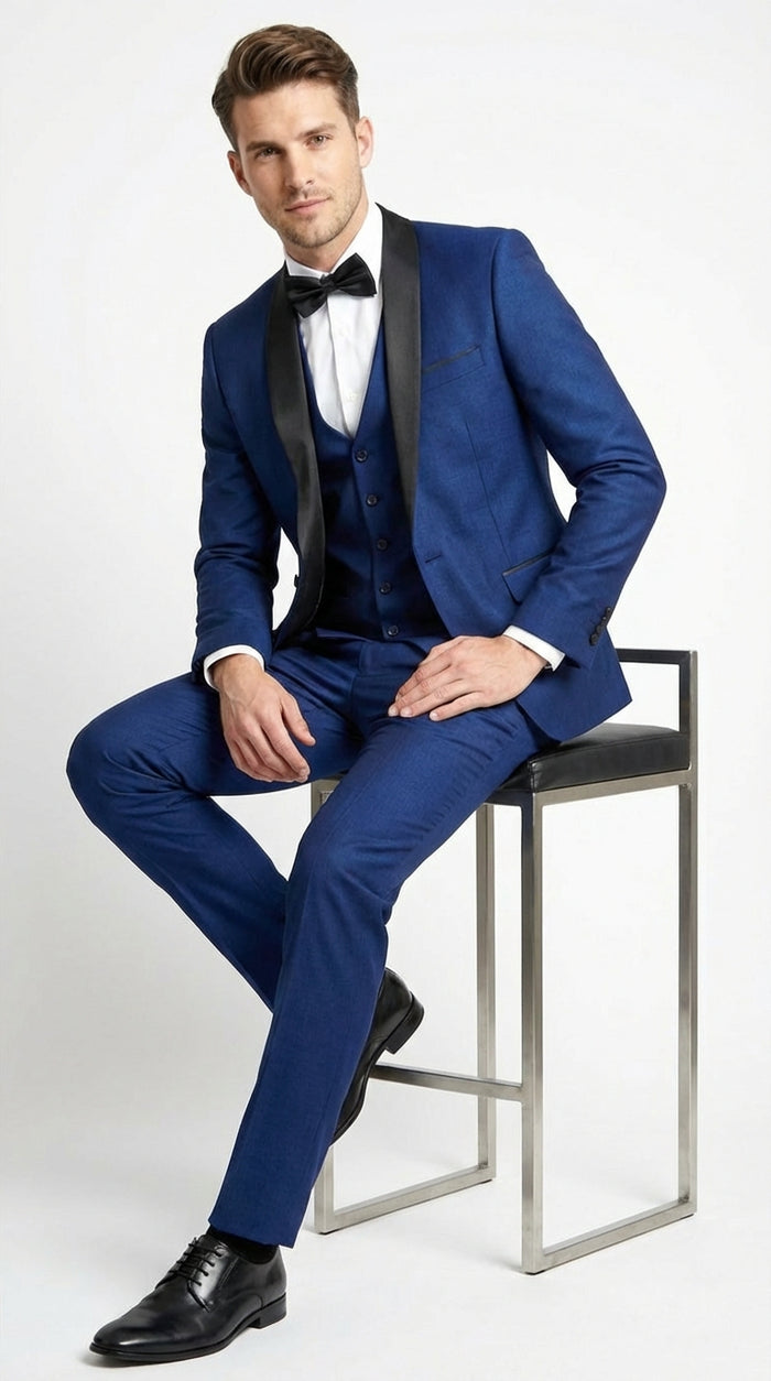 Men’s Shiny Sharkskin Saphire Royal Blue Tuxedo 