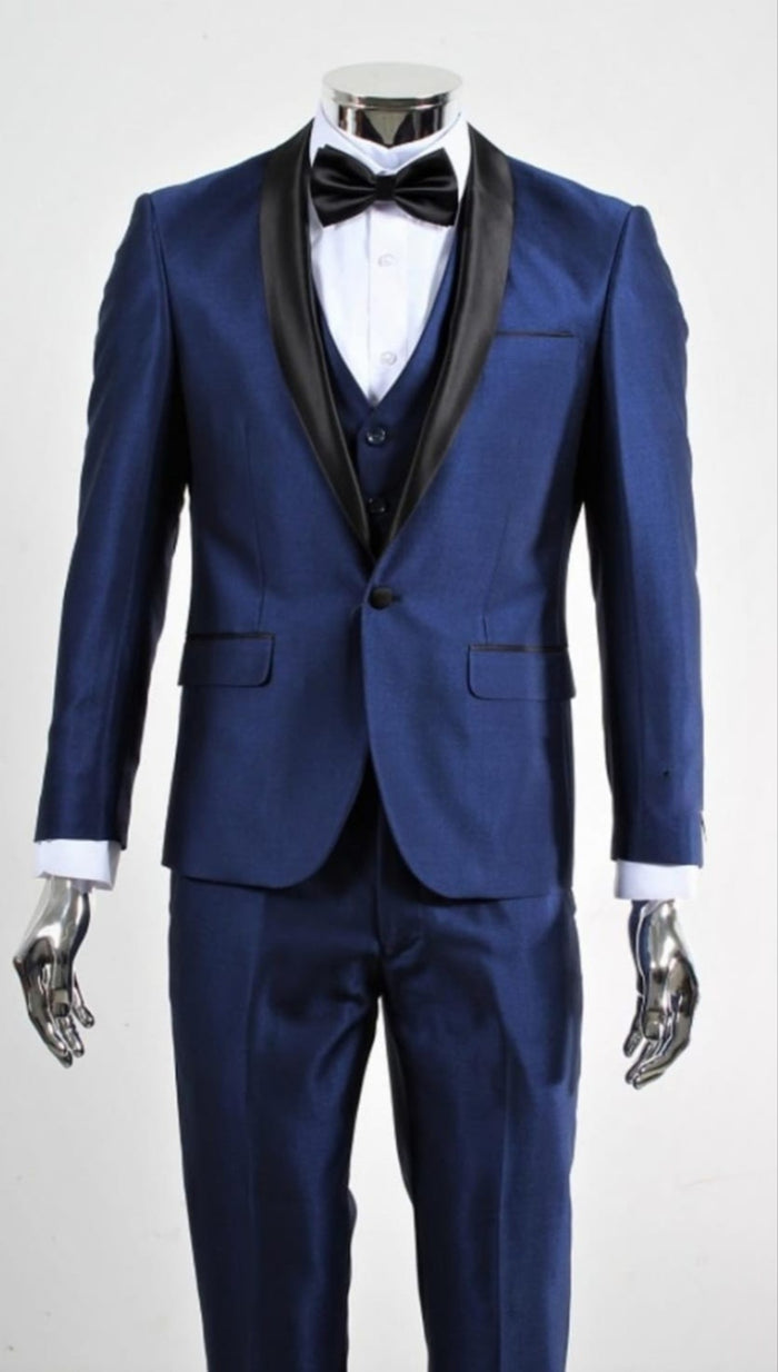 Men’s Shiny Sharkskin Saphire Royal Blue Tuxedo 