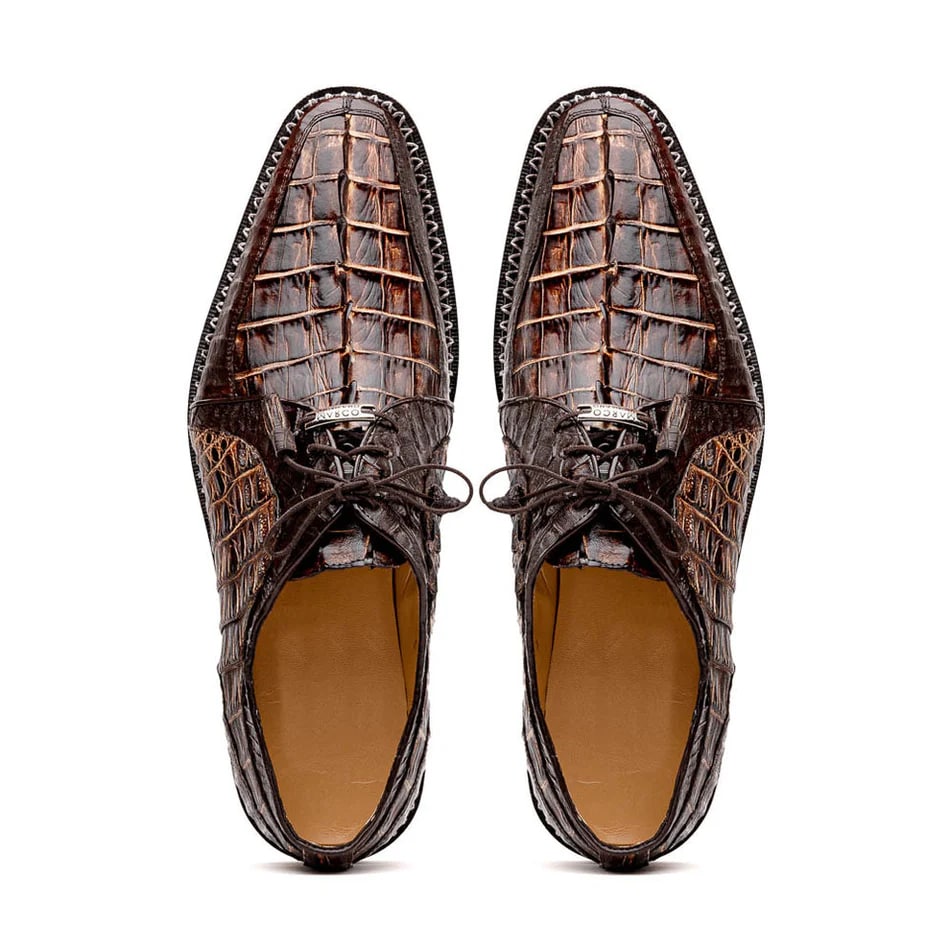 Marco Di Milano Caribe Men's Shoes Orix & Brown Exotic Hornback Crocodile Skin Derby Oxfords