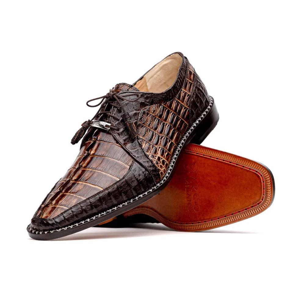 Marco Di Milano Caribe Men's Shoes Orix & Brown Exotic Hornback Crocodile Skin Derby Oxfords