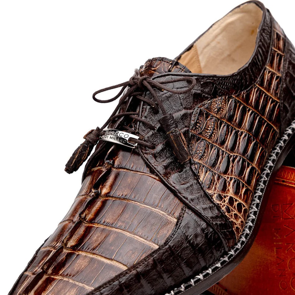 Marco Di Milano Caribe Men's Shoes Orix & Brown Exotic Hornback Crocodile Skin Derby Oxfords