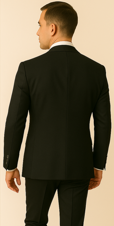 Rossi Man Men's Slim Fit Black Suit – Double-Breasted Vest, Elegant Formalwear 3 SKU#58659  - from alligatorwarehouse.com