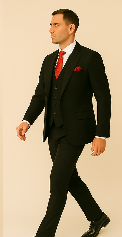 Rossi Man Men's Slim Fit Black Suit – Double-Breasted Vest, Elegant Formalwear 5 SKU#58659  - from alligatorwarehouse.com