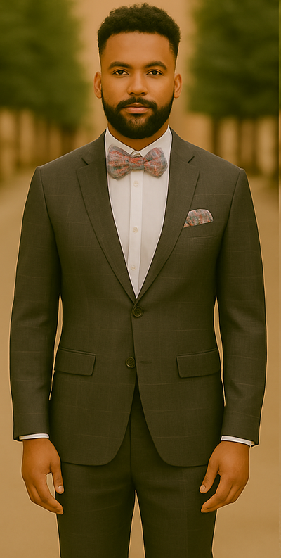 Men’s Slim Fit Charcoal Plaid Suit by Rossiman Rossi – 1-Button Jacket & Tapered Pants 1   - from alligatorwarehouse.com