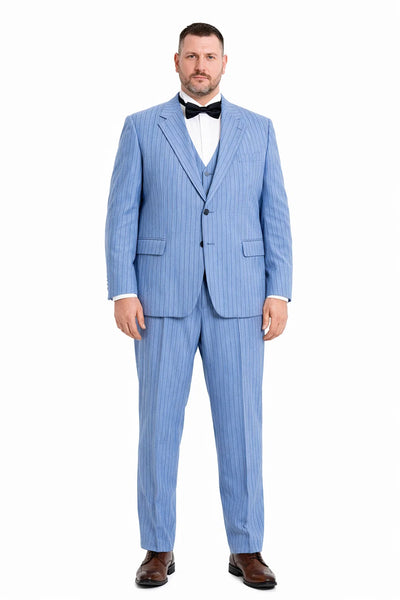 Men’s Smoke Blue Pinstripe 3-Piece Suit – Two Button Vintage Style with Wide Notch Lapel & Vest