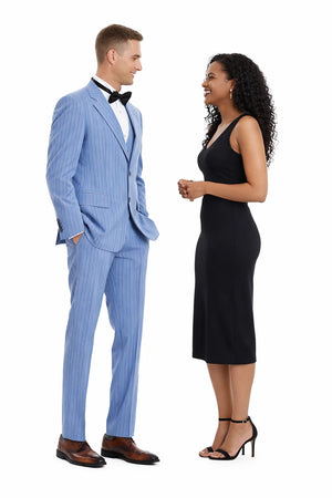 Men’s Smoke Blue Pinstripe 3-Piece Suit – Two Button Vintage Style with Wide Notch Lapel & Vest