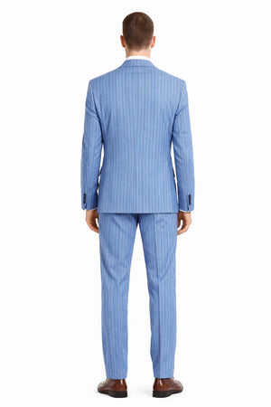 Men’s Smoke Blue Pinstripe 3-Piece Suit – Two Button Vintage Style with Wide Notch Lapel & Vest