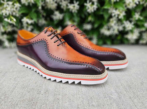 Men’s Two-Tone Bicycle Toe Brogue Oxford Shoes with Lightweight Comfort Sole