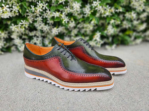 Men’s Two-Tone Bicycle Toe Brogue Oxford Shoes with Lightweight Comfort Sole
