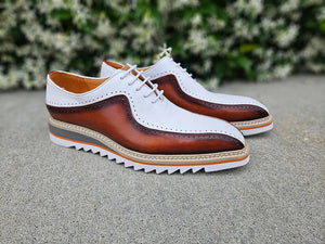 Men’s Two-Tone Bicycle Toe Brogue Oxford Shoes with Lightweight Comfort Sole