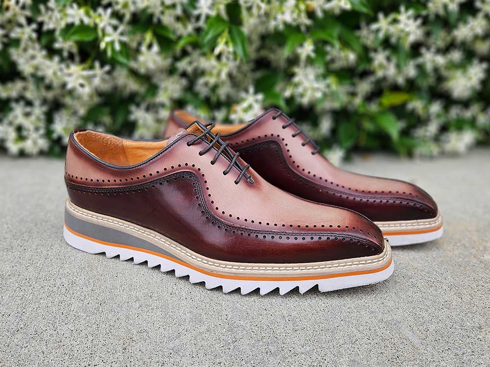 Men’s Two-Tone Bicycle Toe Brogue Oxford Shoes with Lightweight Comfort Sole