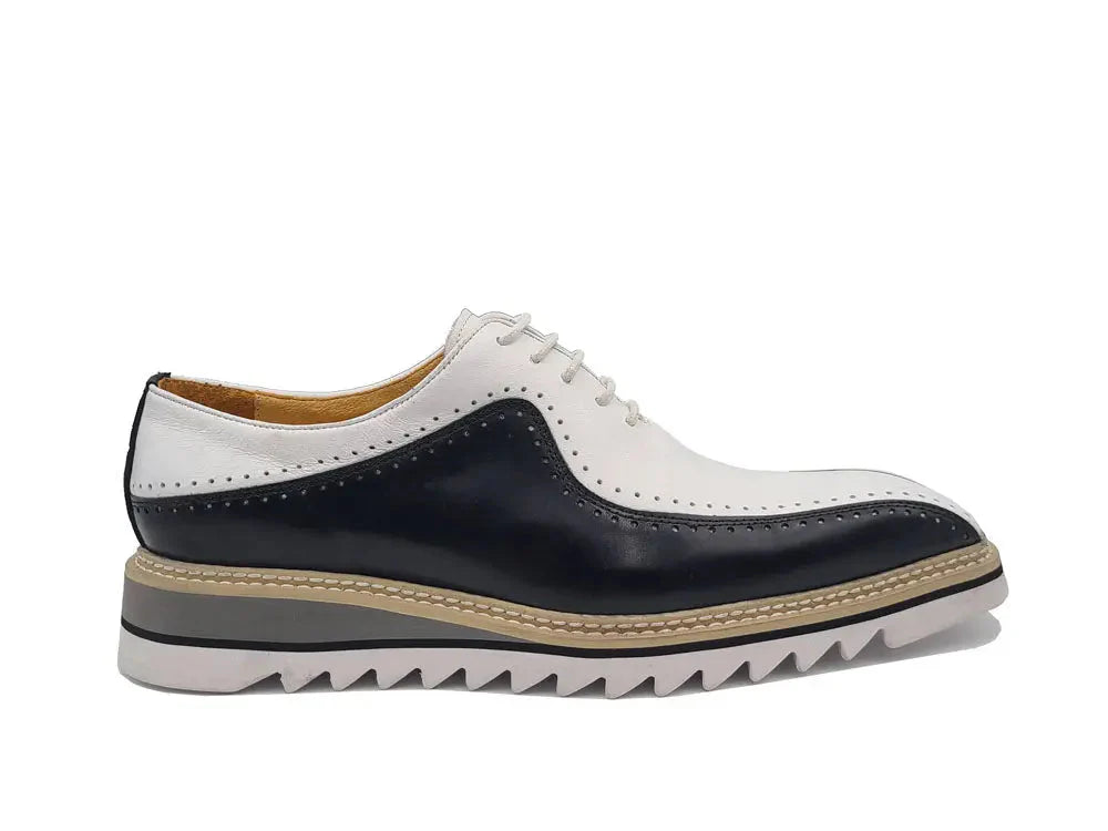 Men’s Two-Tone Bicycle Toe Brogue Oxford Shoes with Lightweight Comfort Sole