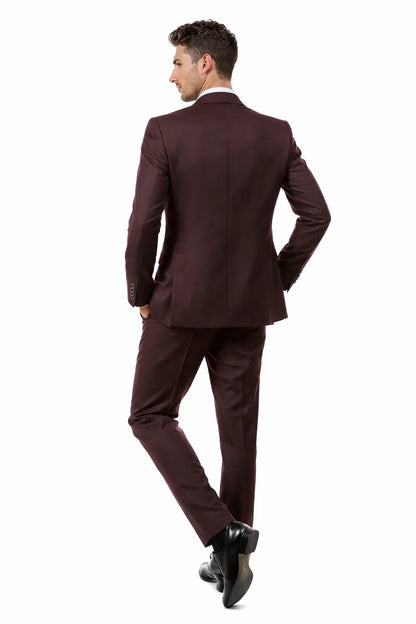 Men’s Two Button Vested Vintage Style Tweed Wedding Suit – Burgundy