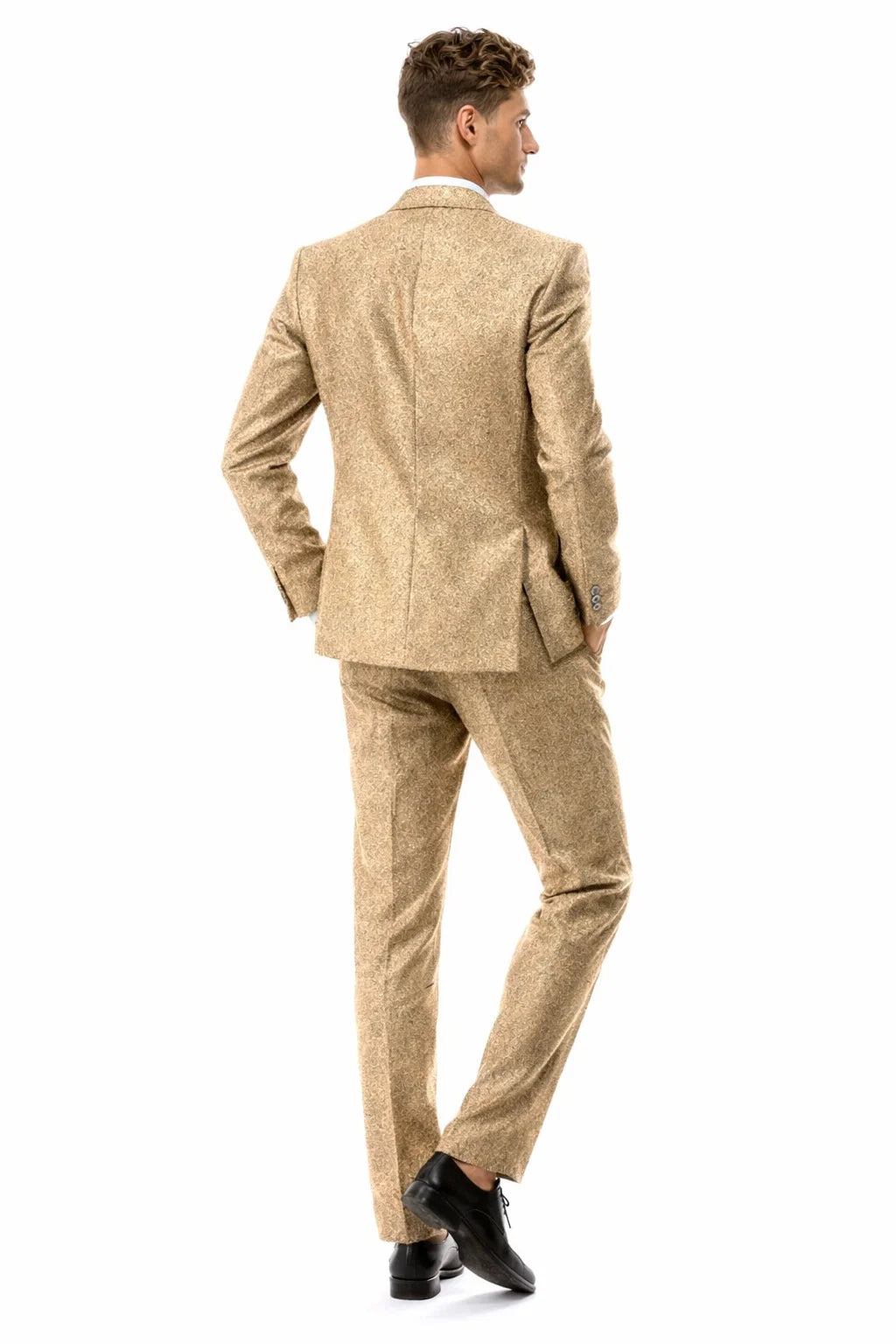 Men’s Two Button Vested Vintage Style Tweed Wedding Suit in Beige