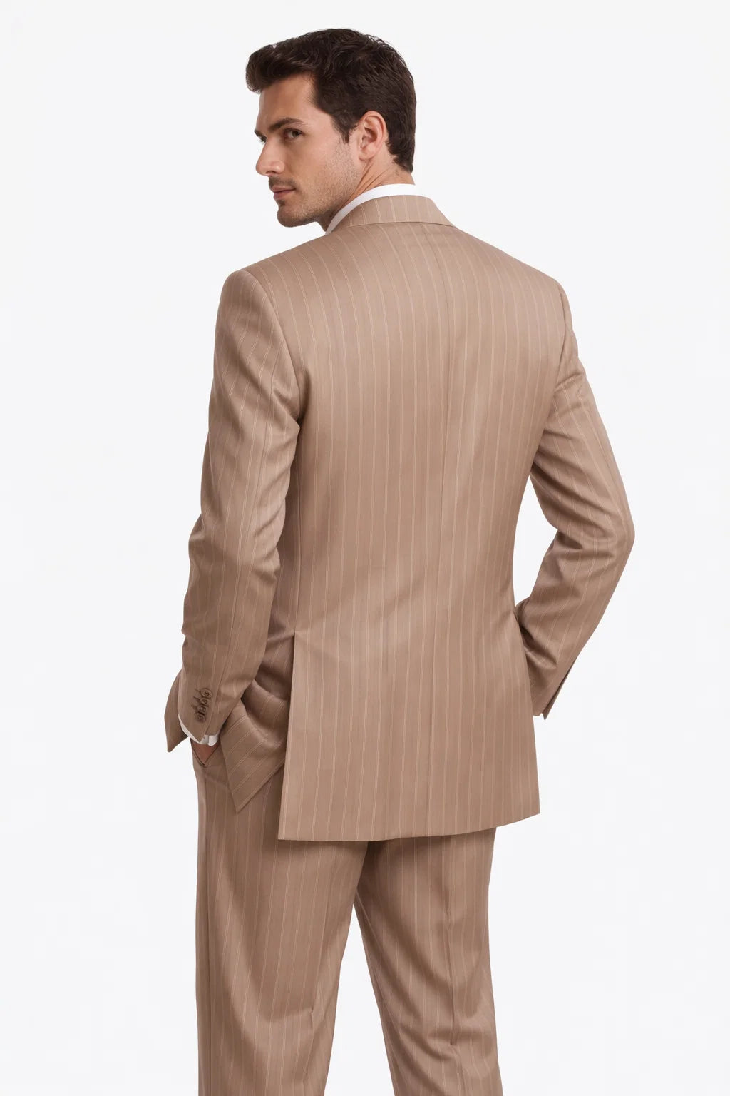Men’s Vintage Vested Gangster Pinstripe Suit in Tan – 3 Piece Suit