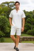 Men’s White Embroidered Short Set – Casual Summer Outfit with V-Neck Shirt and Matching Shorts 7   - from alligatorwarehouse.com
