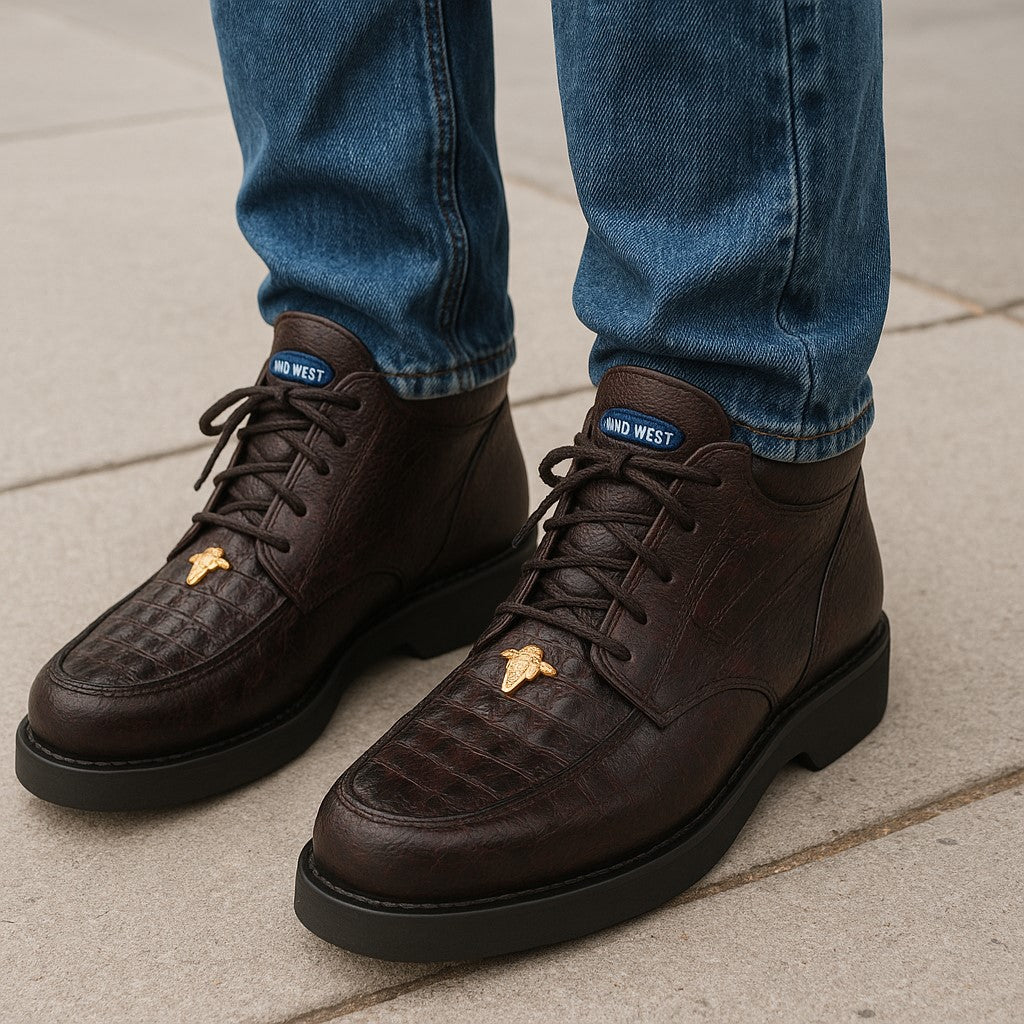 Men's Wild West Boots Caiman and Smooth Ostrich Skin Shoe 2ZA052818 6 2ZA052818-060  - from alligatorwarehouse.com