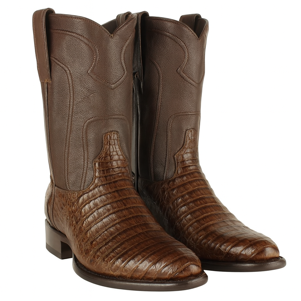 Los Altos Boots - Mens Dress Cowboy Boot - Low Priced Caiman Belly Roper Boots-  in Brown