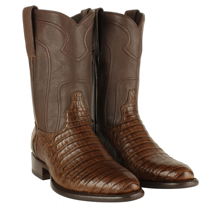 Los Altos Boots - Mens Dress Cowboy Boot - Low Priced Caiman Belly Roper Boots-  in Brown