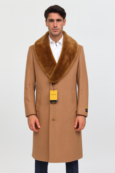 Mens Full Length And Cashmere Overcoat - Winter Topcoats - Light Brown Coat - Dark Camel - Vecuna Color 1   - from alligatorwarehouse.com
