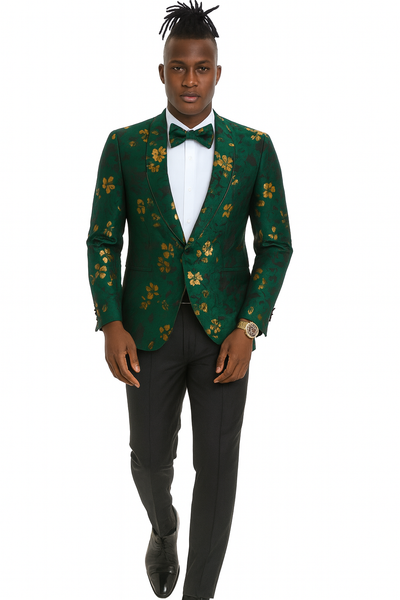 Men's slim fit hunter green and gold paisley prom and wedding tuxedo jacket 8   - from alligatorwarehouse.com