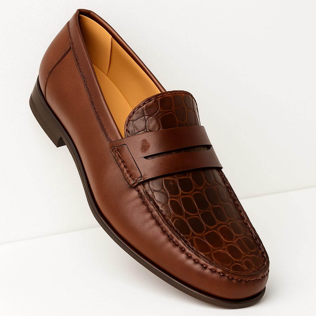 Mens Mezlan Sica Crocodile & Calfskin Loafer Dress Shoe in Black 11   - from alligatorwarehouse.com