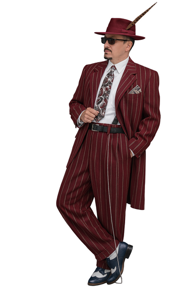 Burgundy Pinstripe Zoot Suit – 3 Piece 1920s/1930s Gangster Outfit (Jacket and Pants and Vest)  Vintage Fashion 4   - from alligatorwarehouse.com