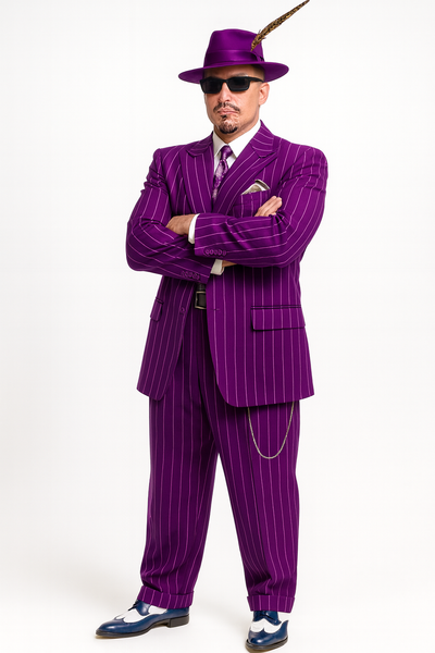 Purple Pinstripe Zoot Suit  3 Piece 1920s/1930s Gangster Outfit (Jacket and Pants and Vest)  Vintage Fashion 1   - from alligatorwarehouse.com