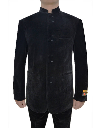 Mens 8 Button Mandarin Collar Tuxedo in Black Velvet 1 Q2-3044  - from alligatorwarehouse.com