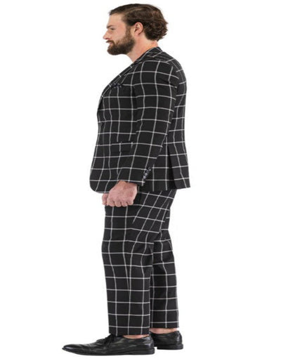 Mens Plaid Suits - Windowpane Pattern With Vest -Business Suit Black 5   - from alligatorwarehouse.com