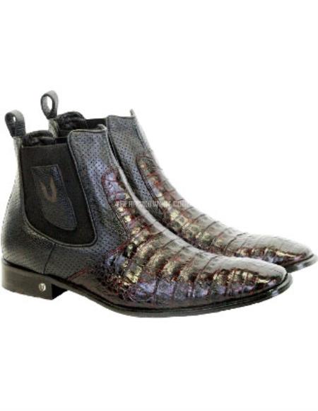Men's Black Cherry Vestigium Boots Genuine Caiman Belly Chelsea Boots 1   - from alligatorwarehouse.com
