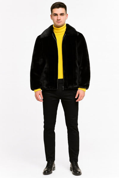 Mens Black Faux Fur Jacket – Luxury Winter Zip-Up Coat with Soft Plush Finish 1   - from alligatorwarehouse.com