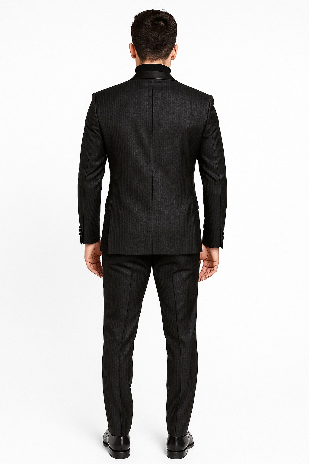 Mens Black Glitter Stripe Tuxedo with Satin Shawl Lapel – Slim Fit Formal Party Suit 2   - from alligatorwarehouse.com