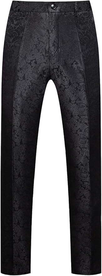 Men’s Black Paisley Dress Pants, Formal Pattern Tuxedo Pants for Weddings Prom and Parties
