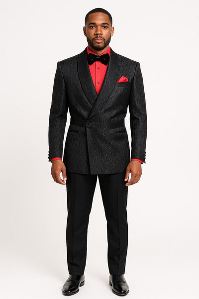 Mens Black Paisley Tuxedo Jacket with – Elegant Formalwear Smoking Jacket 1   - from alligatorwarehouse.com