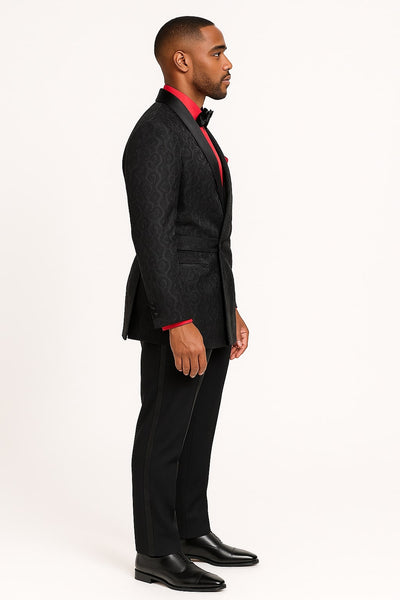 Mens Black Paisley Tuxedo Jacket with – Elegant Formalwear Smoking Jacket 2   - from alligatorwarehouse.com