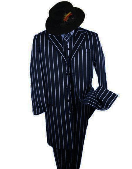 Mens Gangster Black & White Chalk Stripe Suit