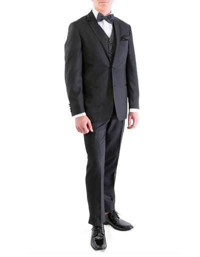 Mens 2 Button Satin Trim Prom Tuxedo in Black 1 R4-4008  - from alligatorwarehouse.com