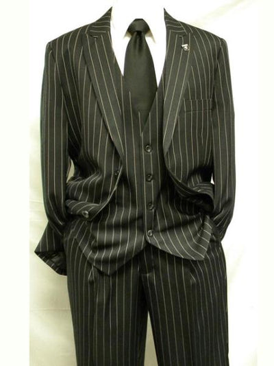 Mens 2 Button Gangster Pinstripe Suit in BLACK / GREY / NAVY / BURGUNDY 3 SKU#P&L-61703-Navy Blue Pinstripe  - from alligatorwarehouse.com
