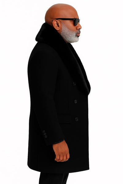 Mens Black Double-Breasted Overcoat with Oversized Faux Fur Collar – Winter Luxury Coat 3   - from alligatorwarehouse.com