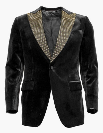 Mens Black and Gold Lapel Tuxedo Dinner Jacket - Black Velvet Blazer Perfect For Prom 1   - from alligatorwarehouse.com