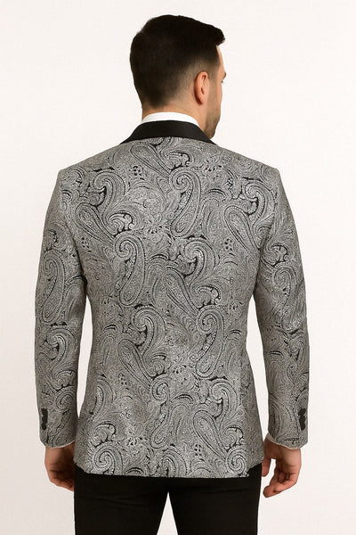 Mens Black and Silver Paisley Tuxedo with Satin Lapel and Bow Tie ƒ?? Formal Party Suit 4   - from alligatorwarehouse.com