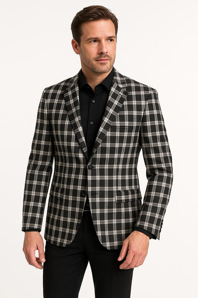 Mens Black and White Plaid Blazer – Modern Fit Checkered Windowpane Pattern Business Sport Coat 1   - from alligatorwarehouse.com